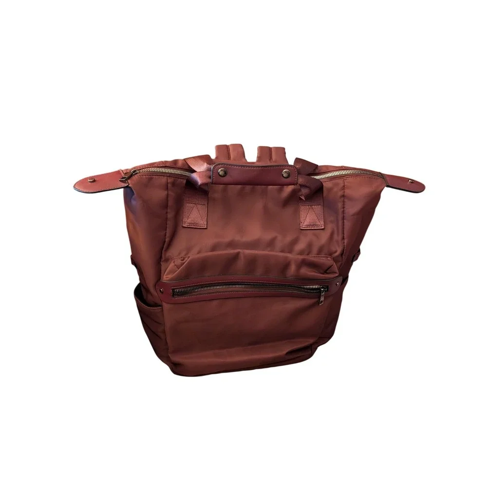 A New Day Women Burgundy Nylon Commuter Backpack Water‎ Bottle Pockets Maroon